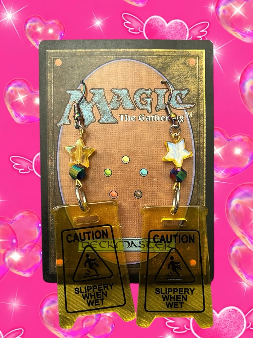 Yellow 'Caution Slippery When Wet' Kids Drop Earrings
